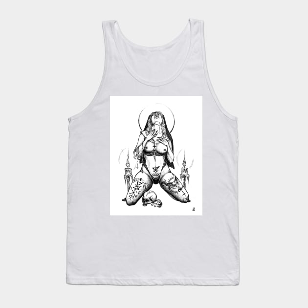 Demonish Nun - black ink painting, naked nun, satan lover, occult ritual, dark goddess, night night Tank Top by SSINAMOON COVEN